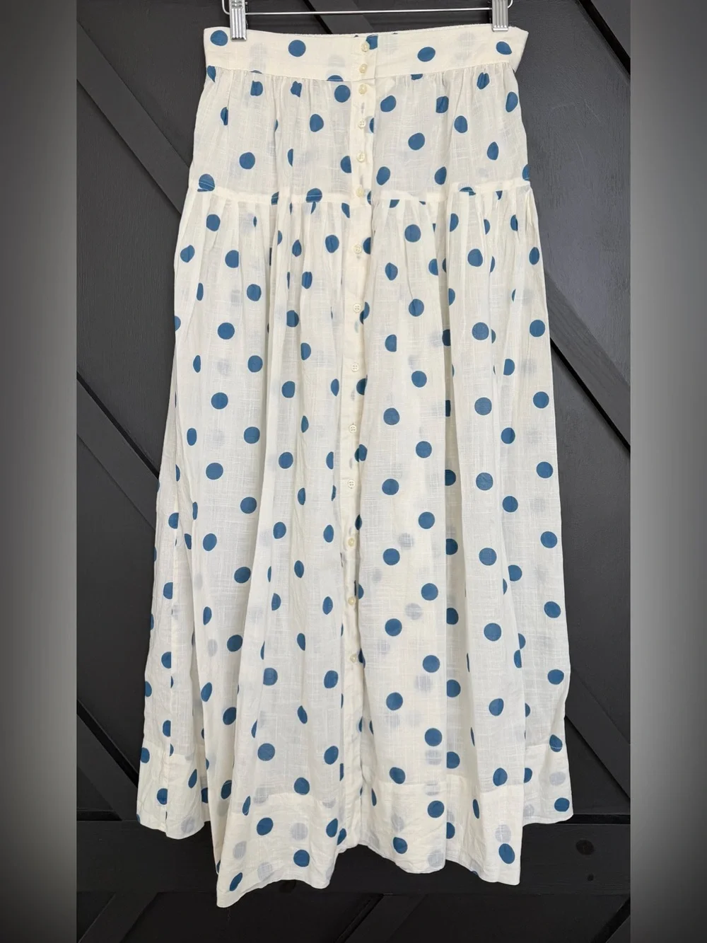 THE GREAT. The Messenger Top & Highland Skirt Polka Dot Set Cream/Blue, Size 1/S